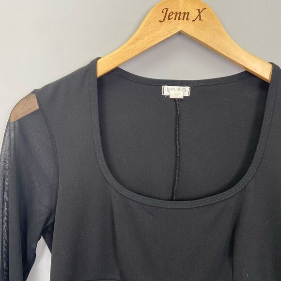 XOXO Black Embellished Sheer Long Sleeve Sheath Dress Size M Square Neck - Picture 2 of 8
